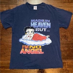 Vintage Y2K Betty Boop “Made in Heaven But i’m No Angel” T- shirt Navy Size M